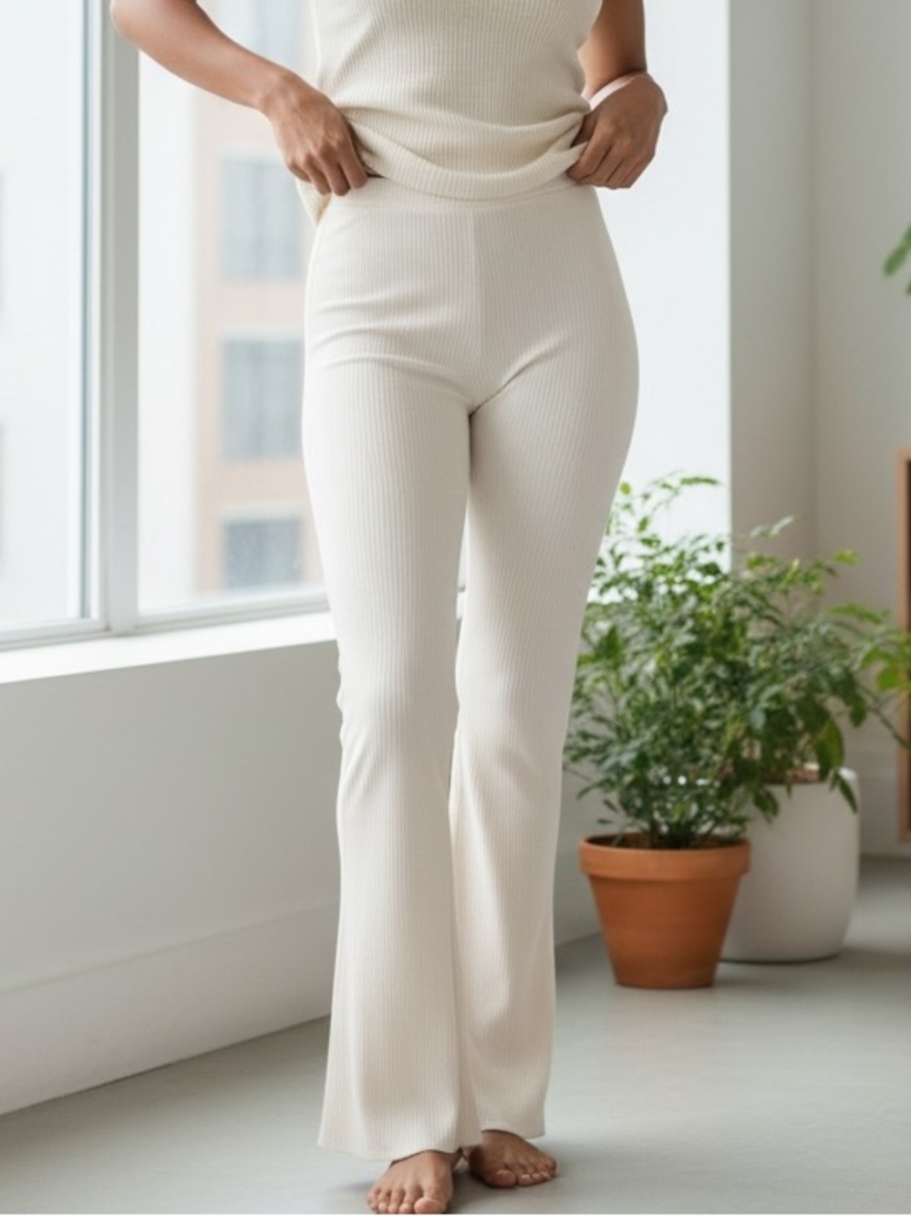 NWOT Show Me Your Mumu layer up pants in white rib knit